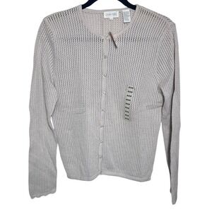 Jeanne Pierre Open Knit Beige Sweater Cardigan Size‎ Medium FLAW